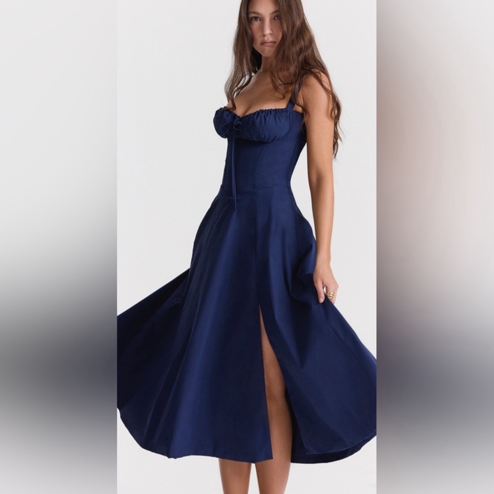 HOUSE OF CB Navy Carmen Midi Dress XS